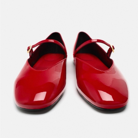 Zara Patent Faux Leather Red Mary Janes - Picture 2 of 8